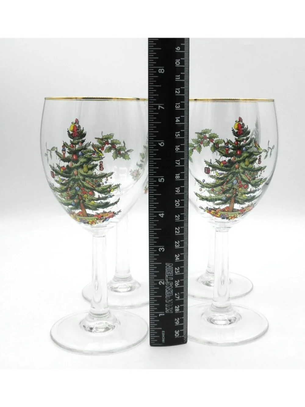 Spode Christmas Tree 12 Ounce Wine Glasses Set of 4 SEE FLAWS PLEASE